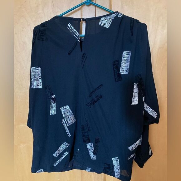 Vintage dance dress shirt black sheer silver sparkle design - Picture 5 of 7